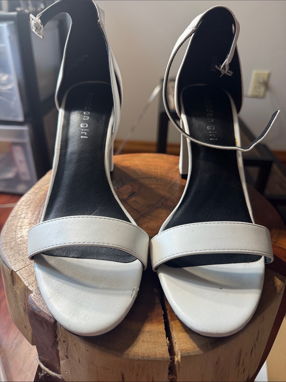 Madden Girl White Ankle-Strap Block Heels
